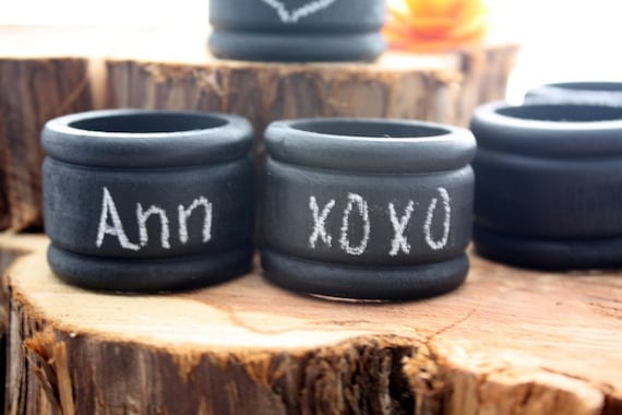 Chalkboard Napkin Rings Set of 6 wedding country primitive personalized DIY