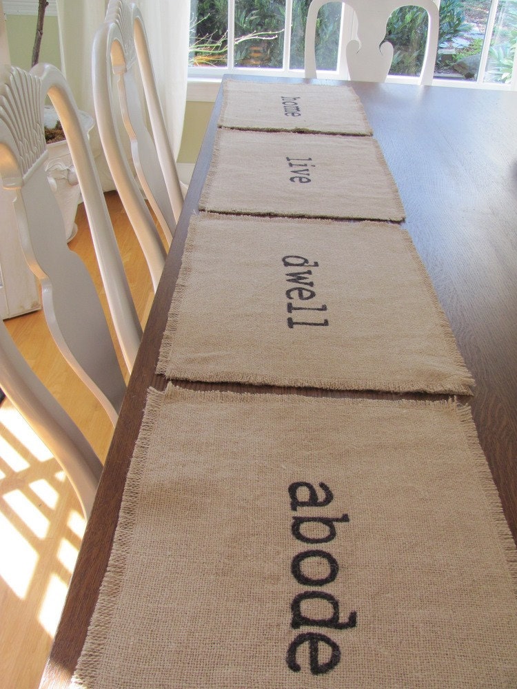 Rustic Burlap Place Mats Set of Four (dwell, live, home, abode)