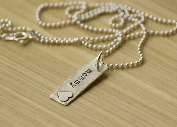 Sterling Handstamped Mommy Necklace with Heart from Tag You're It Jewelry