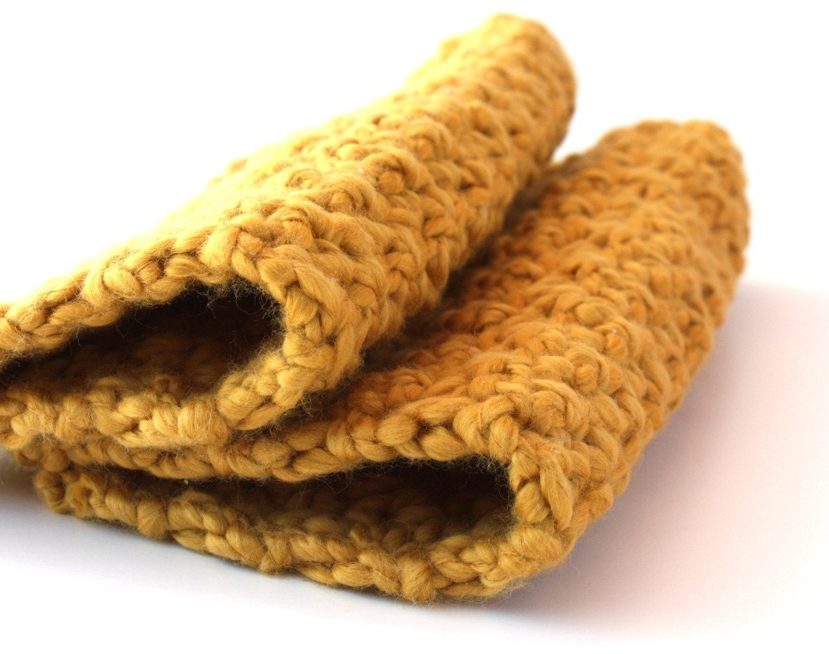 Organic Cotton Crochet Washcloths - Mustard Yellow