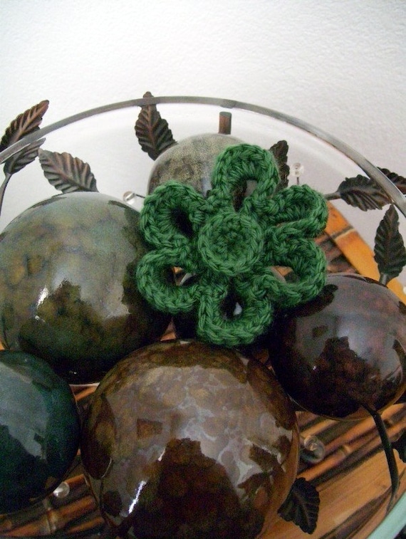Flower Pin Crocheted Applique - Dark Sage