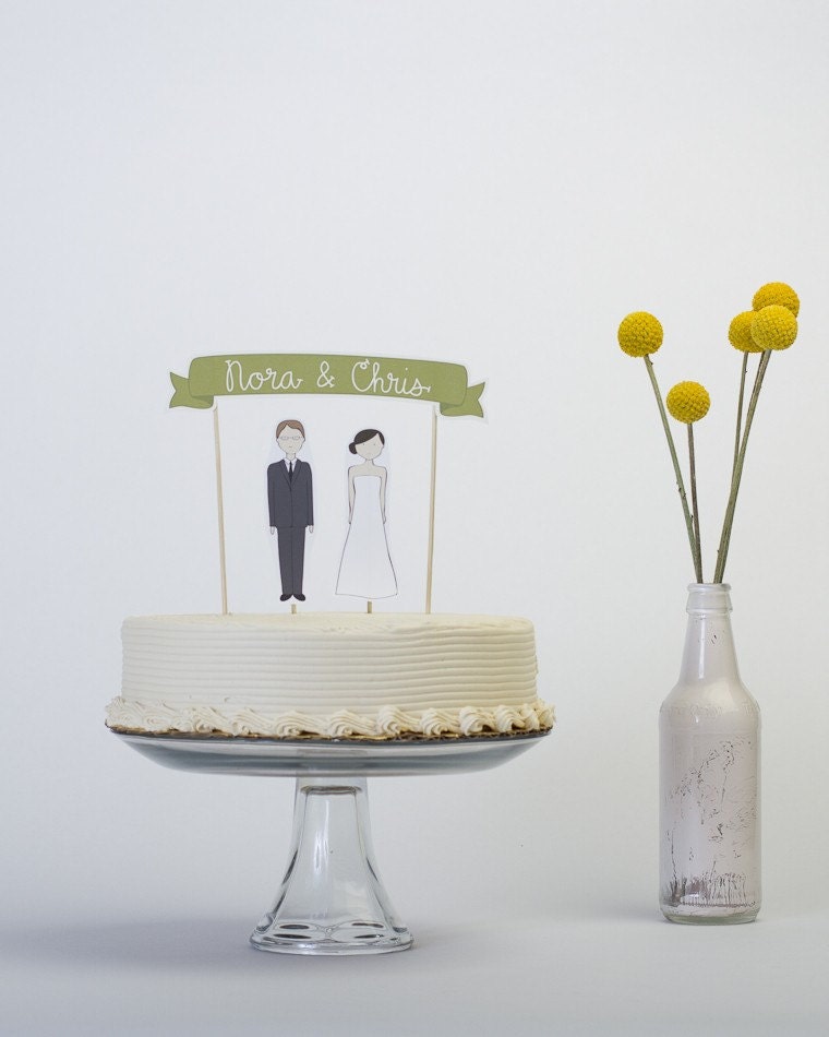 Cake Topper Set - Custom Cake Banner No. 3 / Bride and/or Groom Cake Toppers