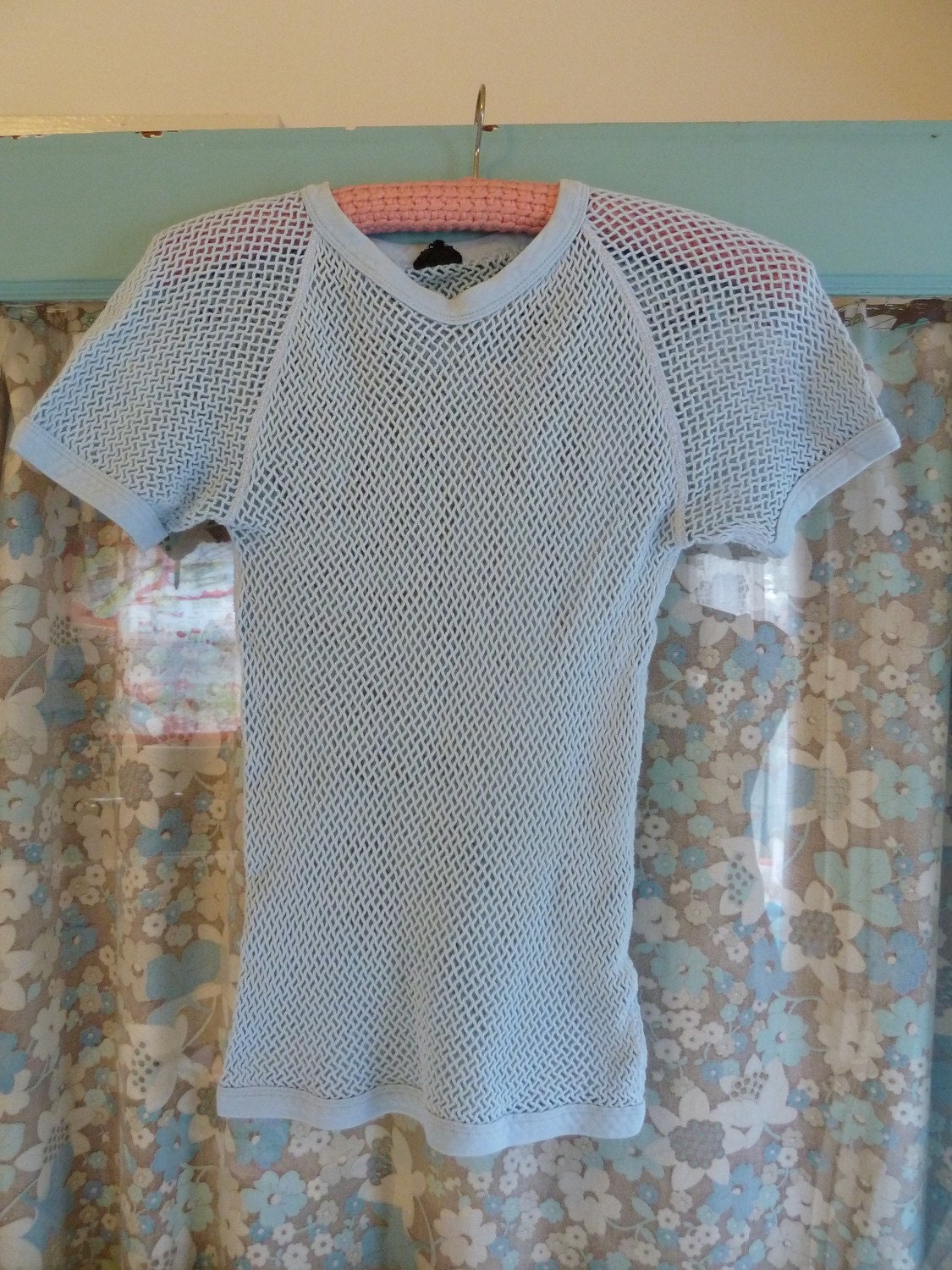Vintage BABY BLUE Unisex Cotton Mesh T Shirt sz M