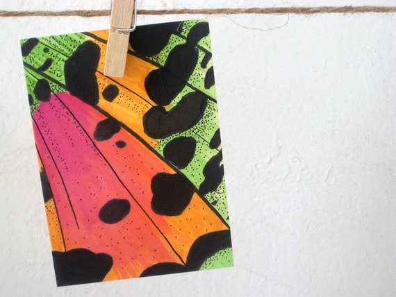 Original ACEO Butterfly Moth Wing Abstract Art Marker drawing