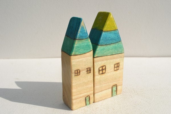 Wee Wooden House Pair