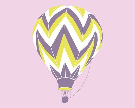Chevron Pattern Hot Air Balloon Silhouette 13 x 19 Modern Art Print - different colors and sizes available