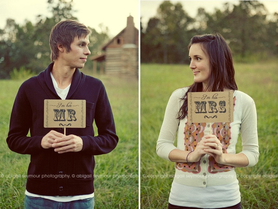 The ORIGINAL Mr and Mrs - Thank You - Wedding - Double Sided Photo Props Sign on Kraft Paper - Set of 2