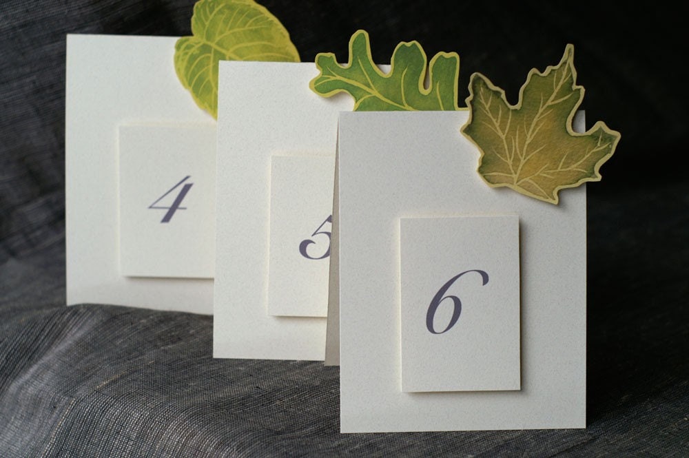 Green Leaves Table Numbers - Events - Weddings - Holidays - Celebrations - Seating