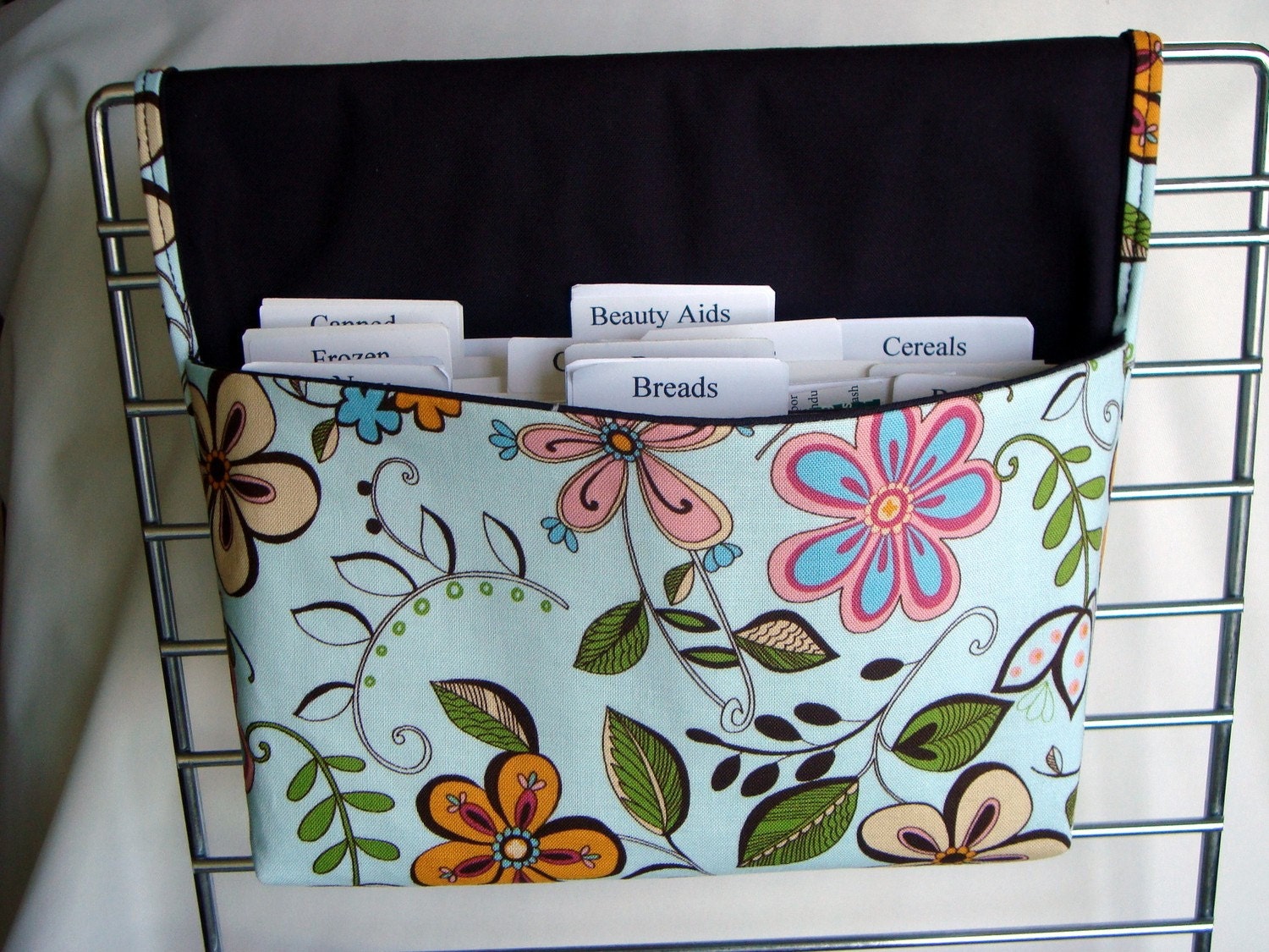 Coupon Organizer /Budget Organizer Holder -  Attaches to Your Shopping Cart - Happy Flowers