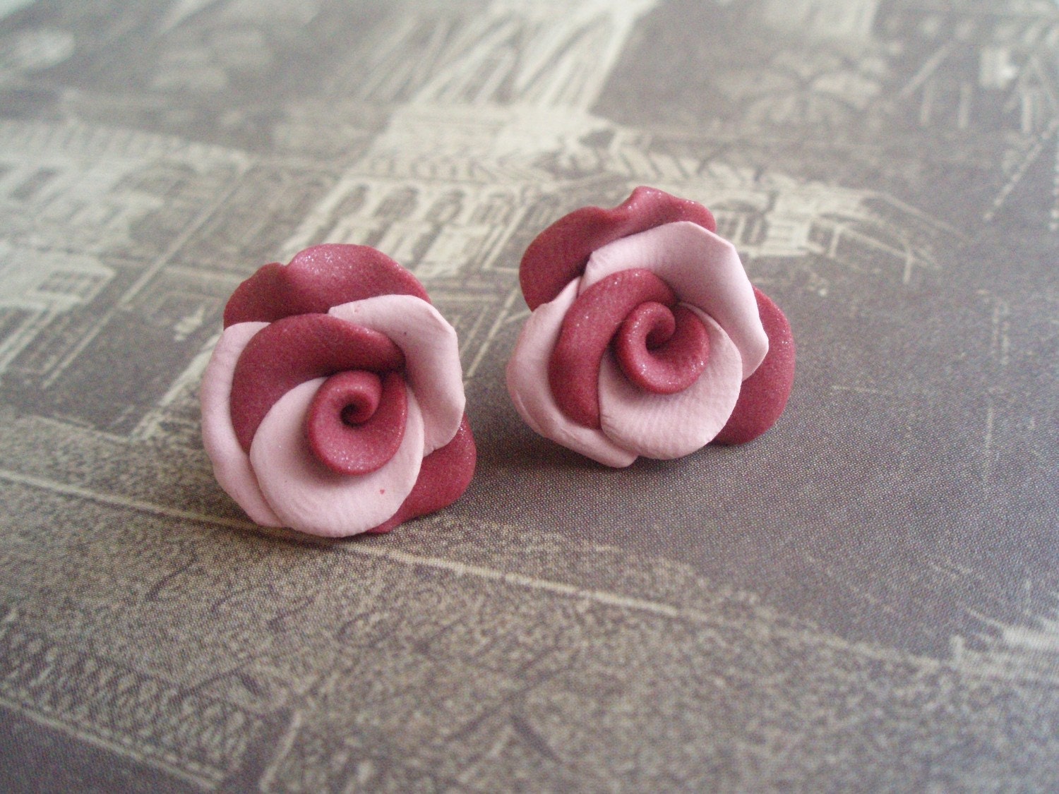 Rose & Lavender Handmade Roses Earstuds