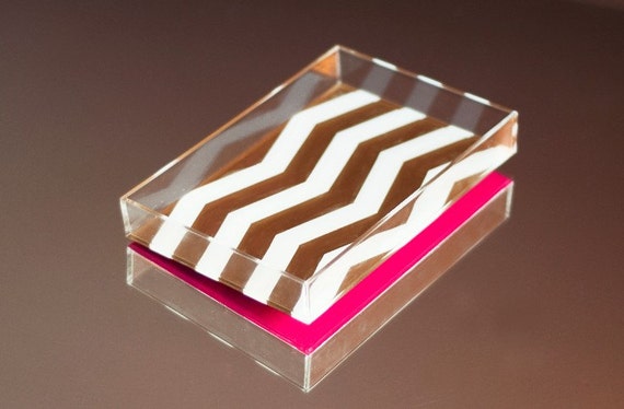 NEW - Limited Edition Petite Chevron Stripe Lucite Tray - Gold/White/Pink