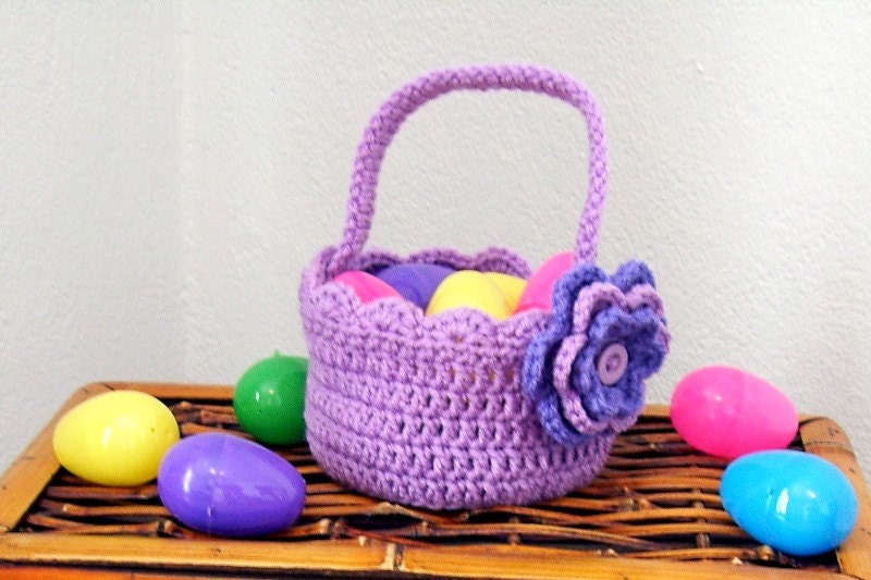 Lavender Crocheted Basket with Handle