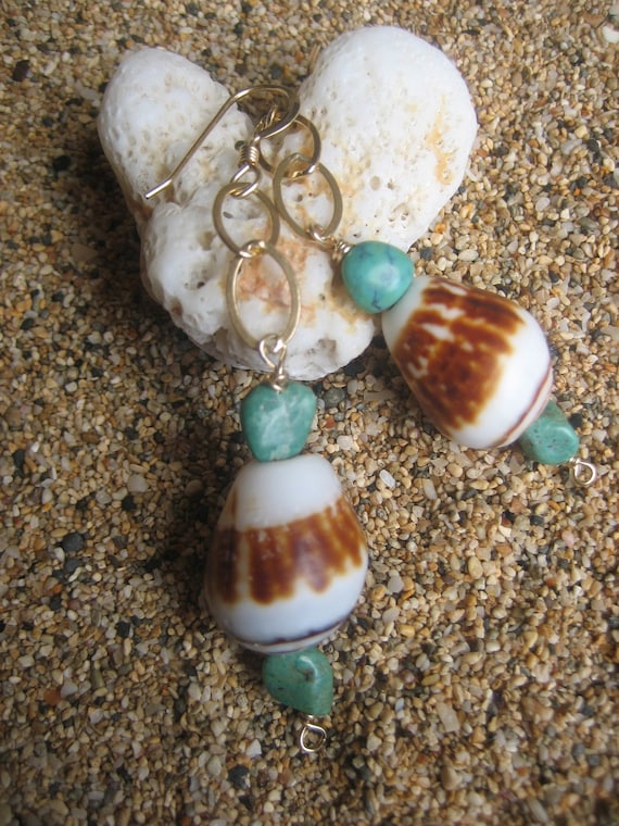 Maui Shell Turquoise Nugget Earrings