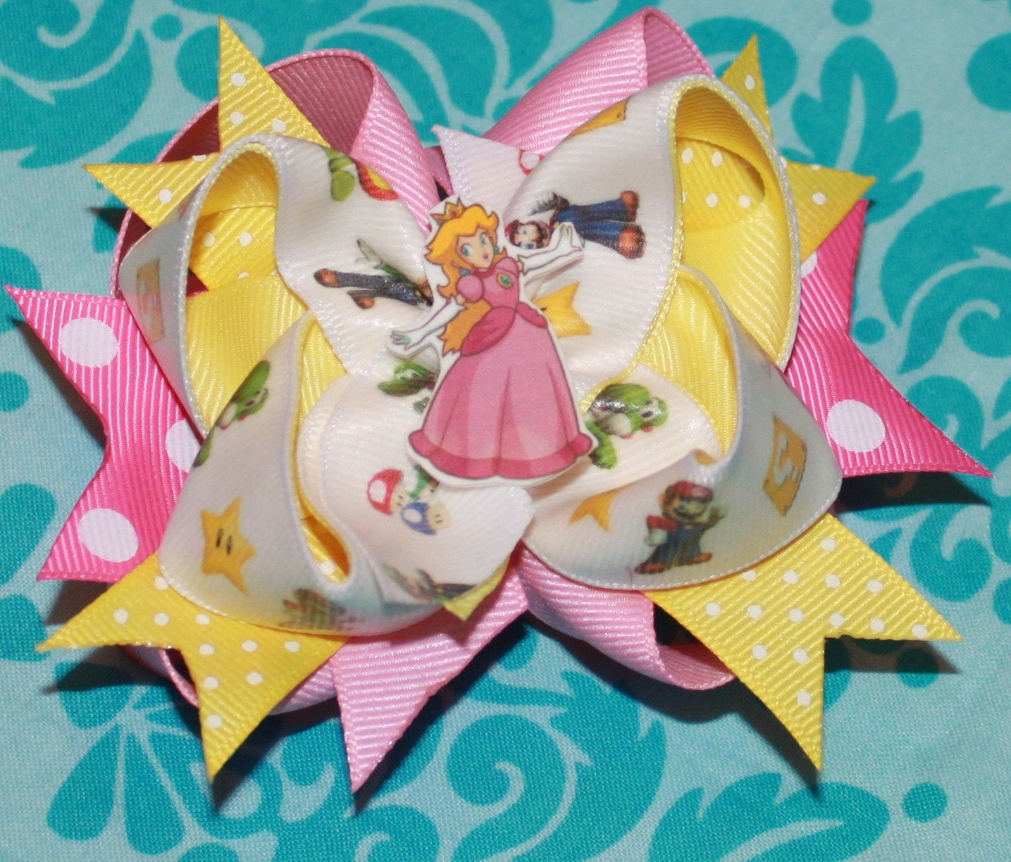 Sweet and Sassy Stacked/Layered Hairbow--Princess Peach--Super Mario Brothers