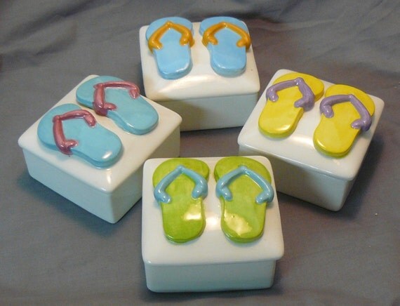 Customizable Flip Flop Ceramic Keepsake Boxes-Set of 4