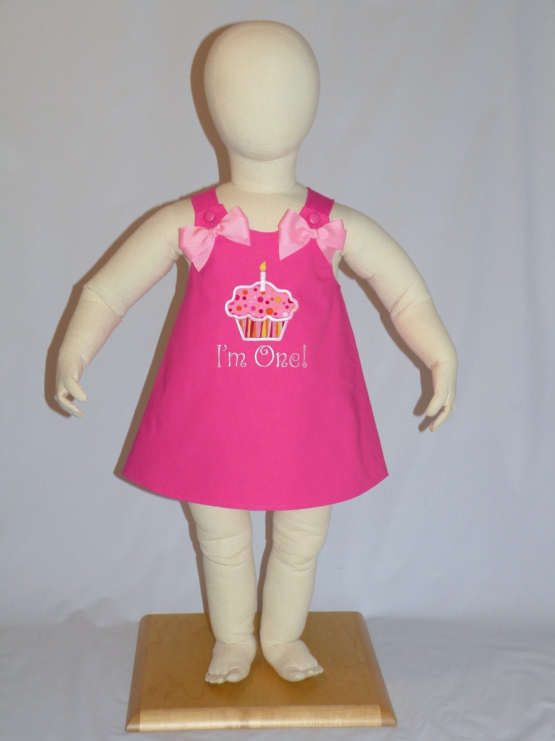 Hot Pink & Pink First Birthday Cupcake Dress - Ready To Ship Size 12M - RTS118