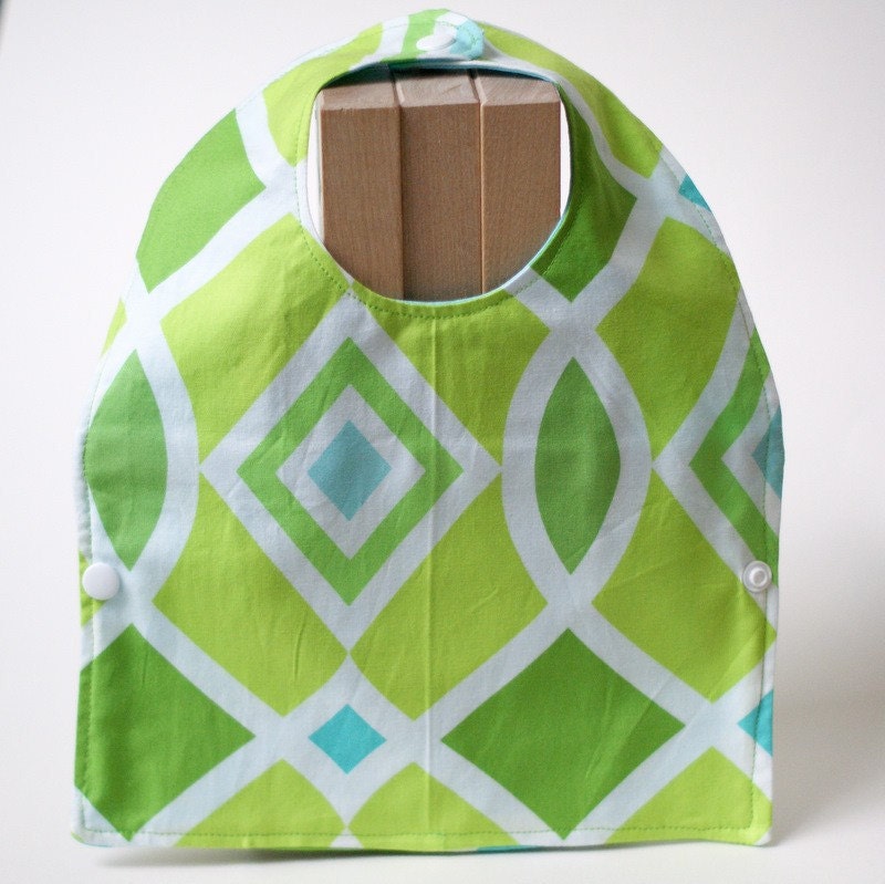 Travel Bib in modern blue and green pattern for mothers day, Easter, spring