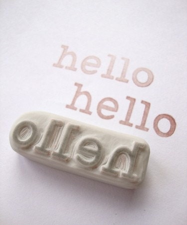 Hello Hand Carved Rubber Stamp