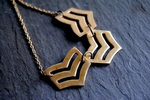 Vintage Brass Chevron Necklace - Free Shipping in the US