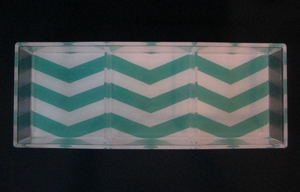SALE Slightly Imperfect Turquoise/White Chevron Stripe Lucite Tray
