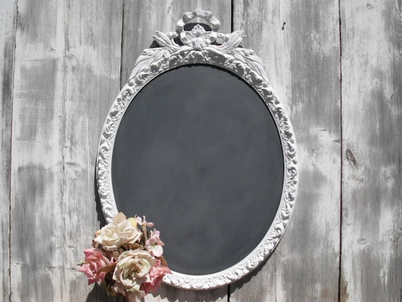 ANTIQUE Chalkboard "OUTDOOR WEDDING" Spring Summer Weddings Restaurant Antique Oval Chalkboard Home Decorative Ornate Chalkboard 29inx21in White Solid Wood Shabby Chic Created By Revivedvintage.etsy.com