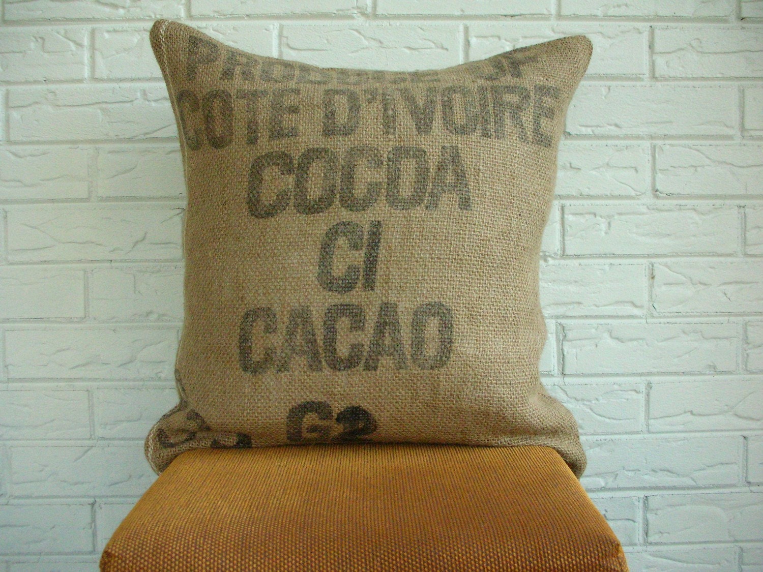 No. 1 Cote D'Ivoire Reclaimed Burlap Cocoa Sack Pillow Cover, 20