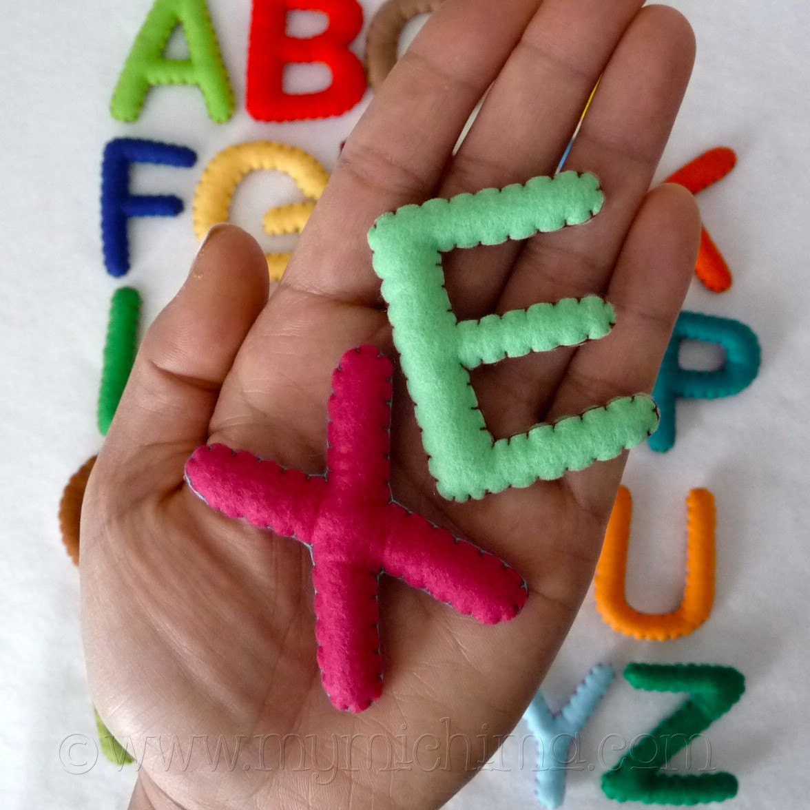 Stuffed Felt Alphabet Letter Set in a Reusable Drawstring Bag - Upper Case Set - 2 inch