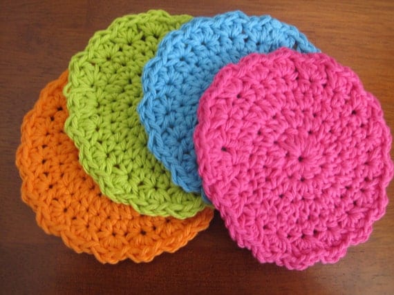 Set of Four Bright Cheerful Crocheted Coasters