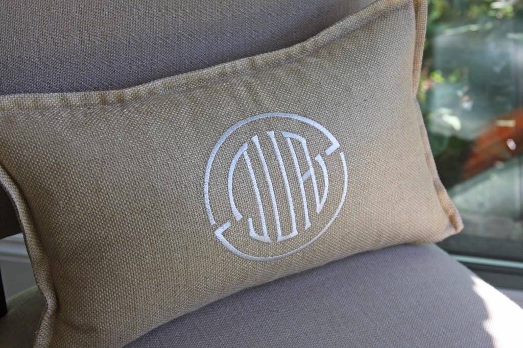 Circle Monogram Pillow Cover / Light Tan Woven Fabric / 10x18