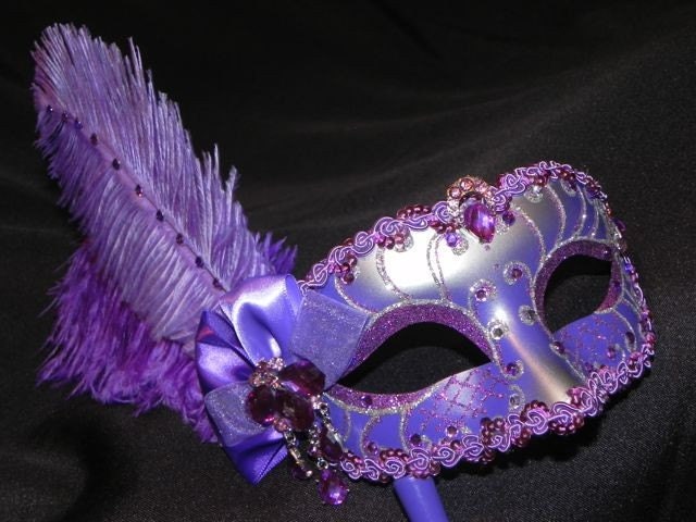 Shades of Purple and Silver Venetian Feather Mask