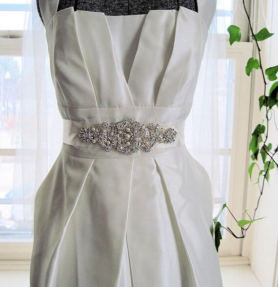 Modified Rhinestone and Pearls bridal sash longer rhinestone detail