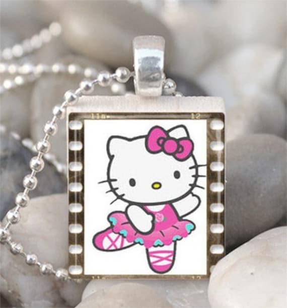 Hello Kitty Scrabble Tile Pendant With Ball Chain 1002