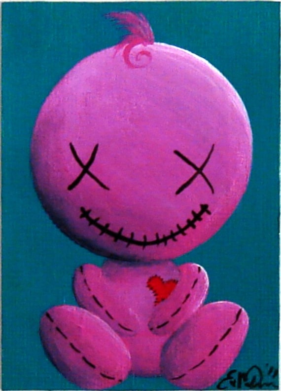 Original Art Card  'Mr. Agreeable' OOAK ACEO Happy Voodoo Doll