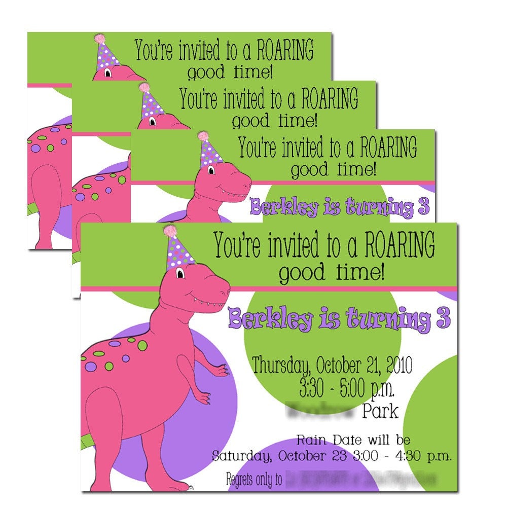 pool party invitations for girls. Dino-Mite Girls Dinosaur