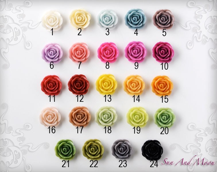 Resin Cabochons - 20pcs - 20mm Vintage Rose Flower Cabochons - Mix and Match Your Choice of Colorful Resin Flowers