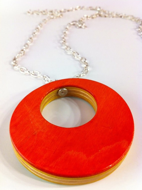Recycled Skateboard Wood Pendant Necklace