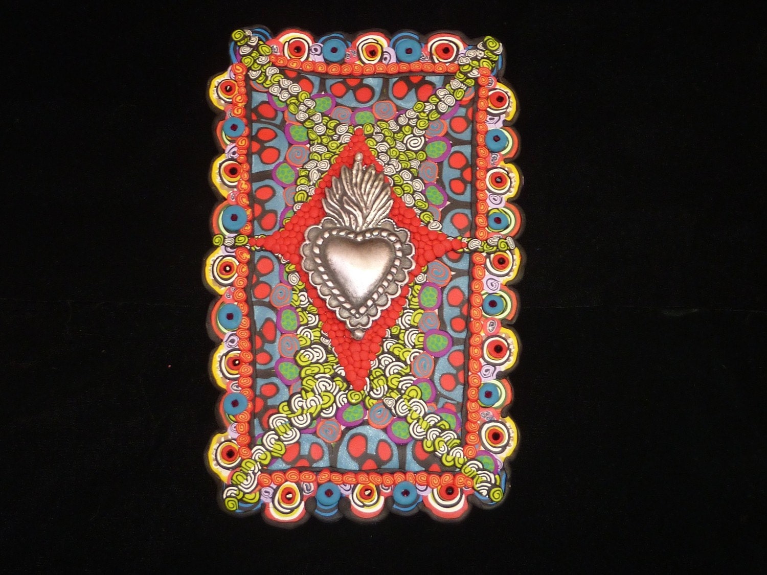 Mexicolor Clay Mosaic Wall Hanging with Sacred Heart Milagro