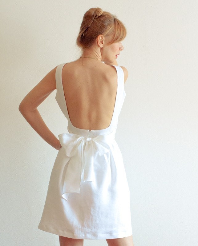 Low Back White Linen Dress with Pockets - Perfect Fit Guaranteed - Other Colors Available