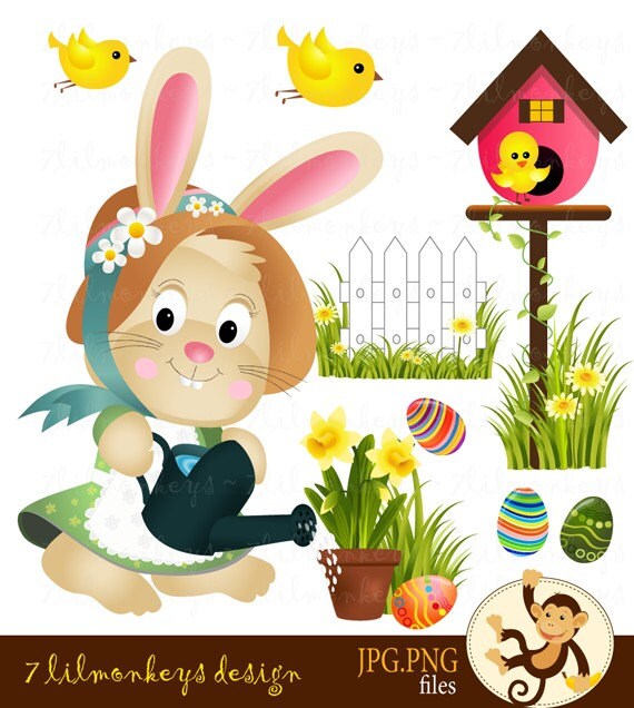 easter eggs designs on paper. Easter Bunny Watering Flowers