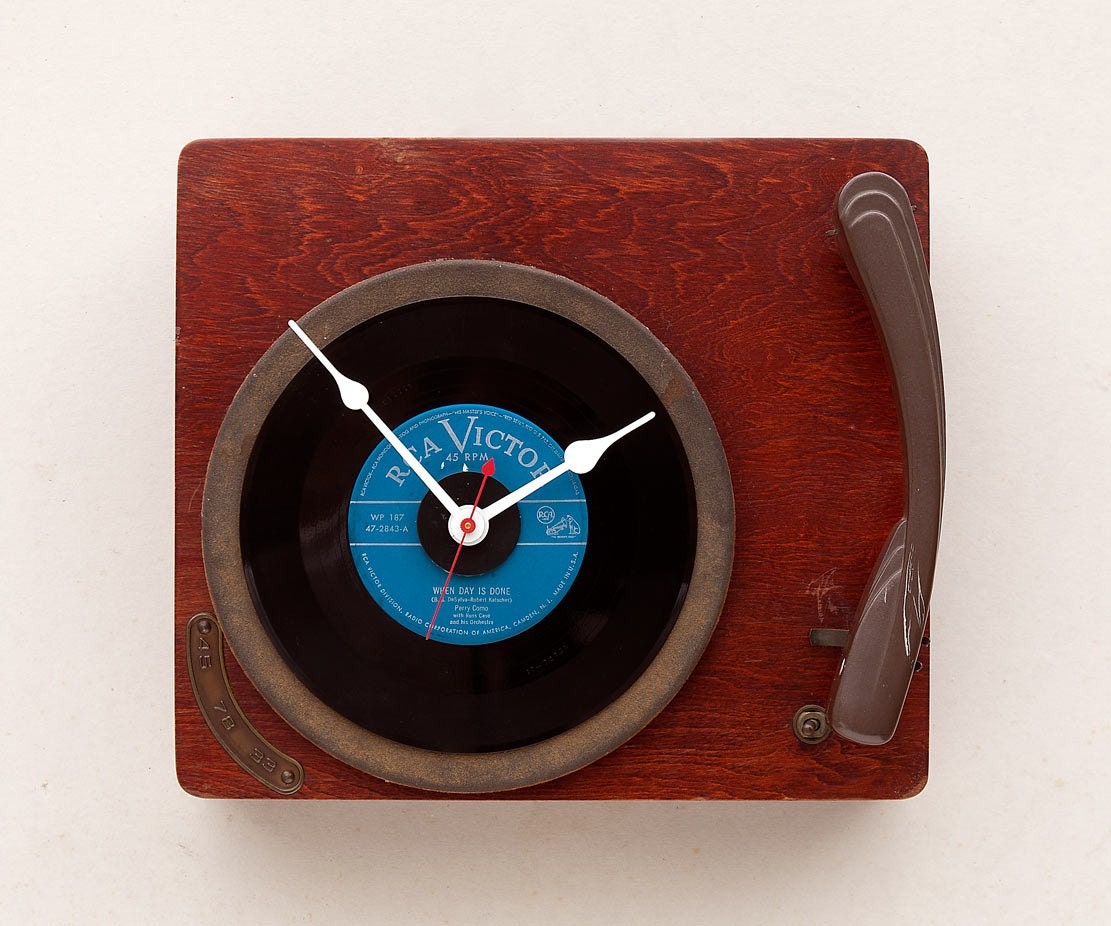 Clock created from a recycled Columbia record player