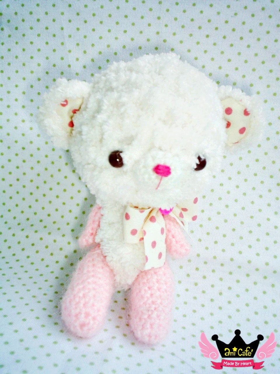 Pinkola  - Cotton Candy Amigurumi bear by Ami Cafe' - READY TO SHIP