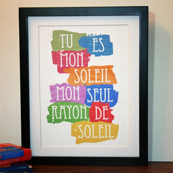 You Are My Sunshine French 9x12 Typographic Print