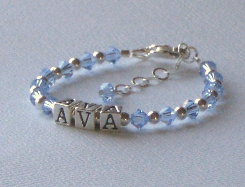 BELLA Children's Personalized Name Bracelet made with Sterling Silver and Swarovski Crystal Birthstone Color