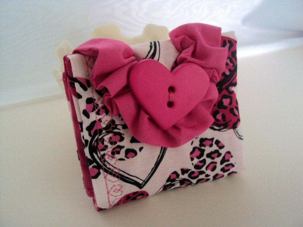 Tea Bag Wallet - Wild Hearts - Pink and Black