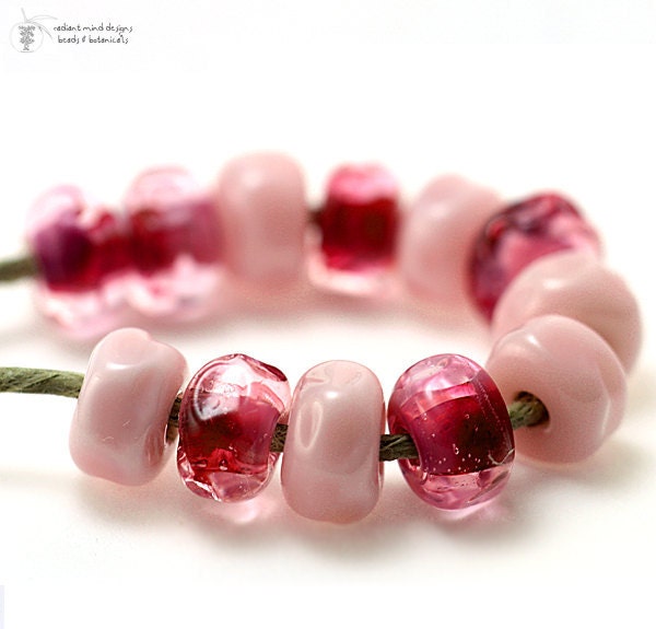 Glass lampwork beads SeaShell Pink Organic Seeds handmade for artisan jewelry designs