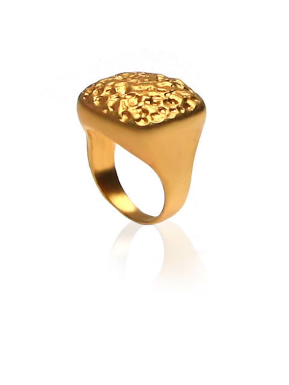 moon surface texture. Round Square Gold Ring with Moon Surface Texture. From osnatharnoy