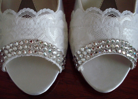 Ready to Ship Size 8 1 2 Wedding Shoes Peep Toe Pump with Swarovski Crystal