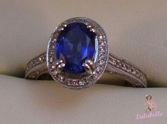 The Sapphire Showstopper - Blue Sapphire and Diamond Art Deco Inspired Engagement ring