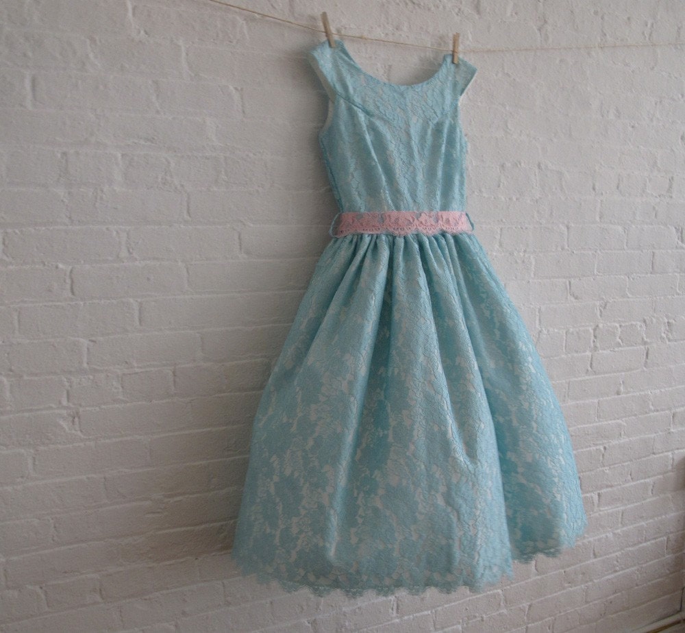 robin egg blue lace tea dress