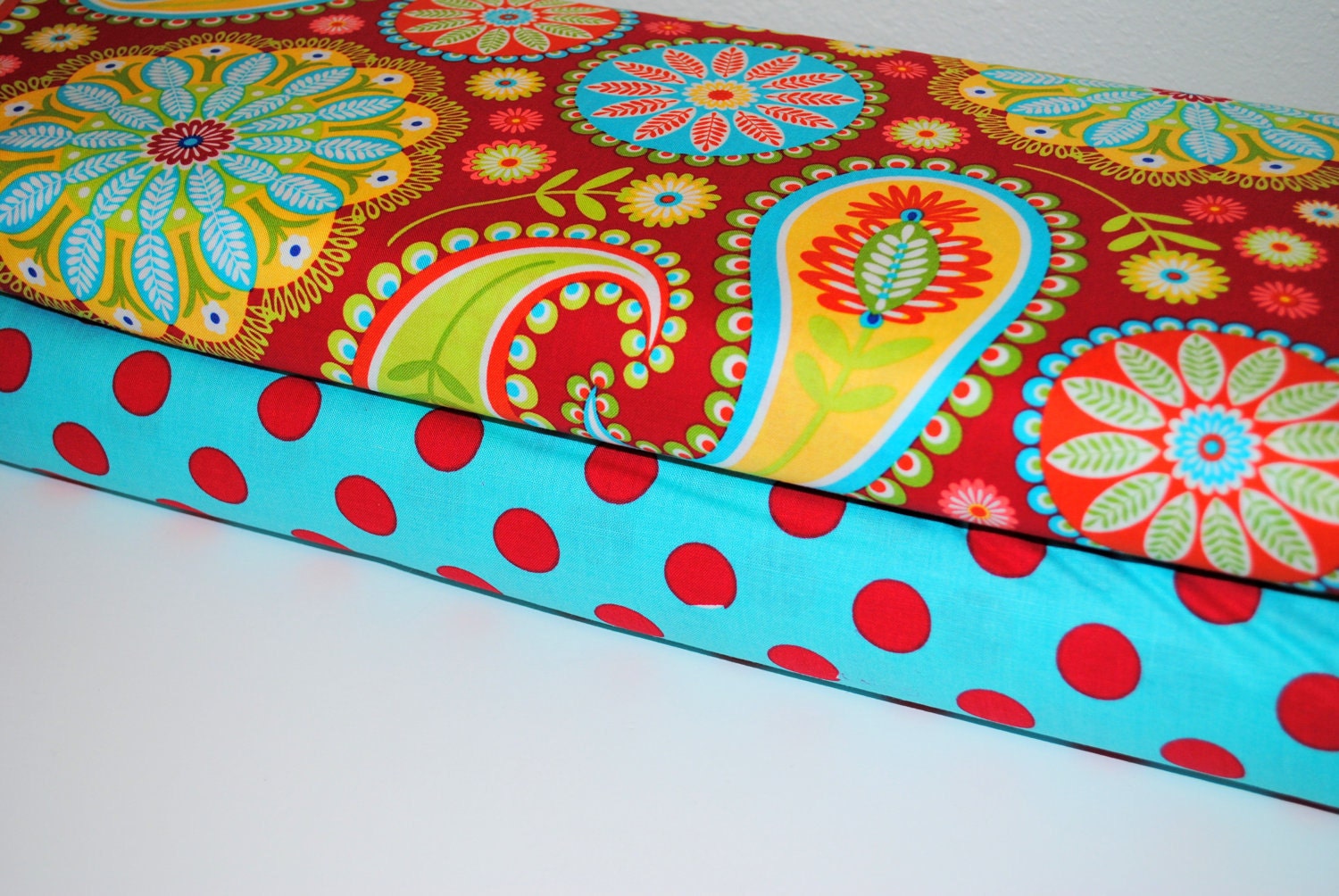 Red Gypsy Paisley and Aqua Quarter Dot by Michael Miller 1 Yard set of 2